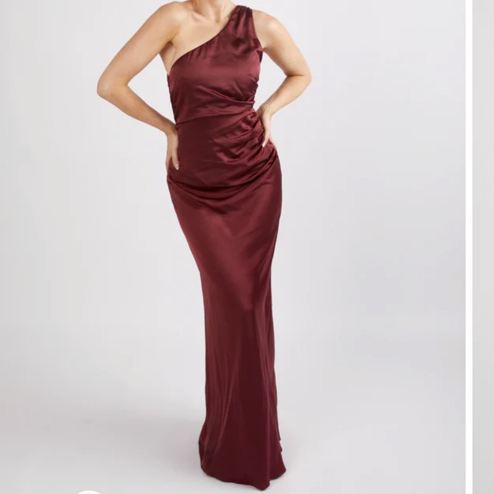 NWT One Shoulder Satin Bridesmaid Dress - Deep Wine